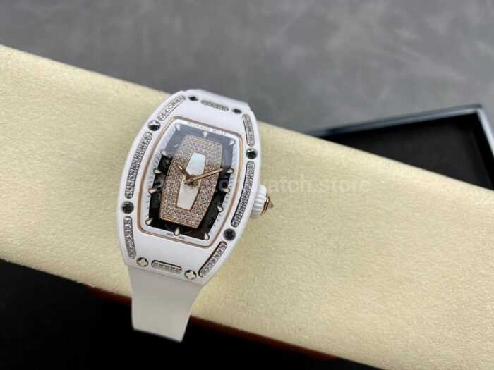 BBA Factory Richard Mille RM 07 31.4mm Diamond White Ceramic White Rubber Strap Skeletonized White Dial - Image 4