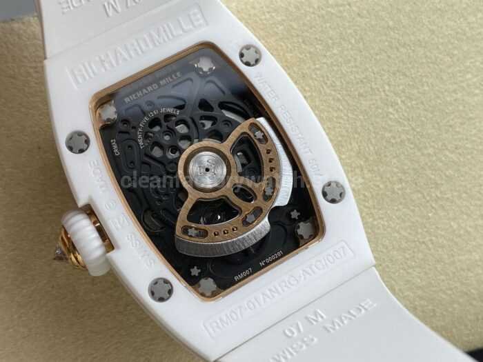 BBA Factory Richard Mille RM 07 31.4mm Diamond White Ceramic White Rubber Strap Skeletonized White Dial - Image 7