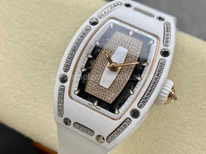 BBA Factory Richard Mille RM 07 31.4mm Diamond White Ceramic White Rubber Strap Skeletonized White Dial - Image 3
