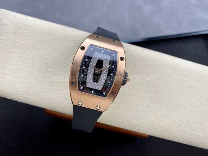 BBA Factory Richard Mille RM 07 31.4mm Rose Gold Black Rubber Strap Skeletonized Black Dial - Image 4