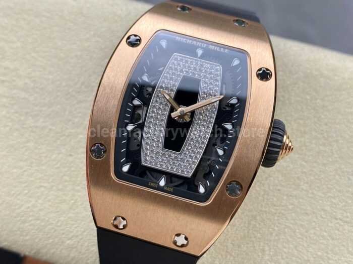 BBA Factory Richard Mille RM 07 31.4mm Rose Gold Black Rubber Strap Skeletonized Black Dial - Image 3