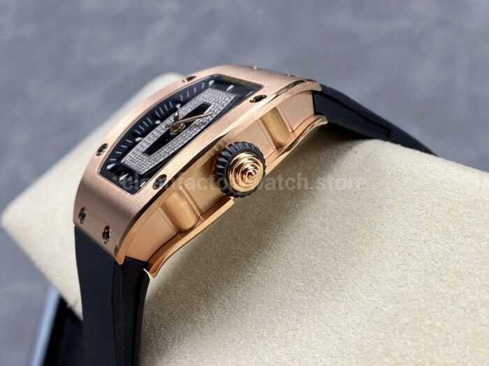 BBA Factory Richard Mille RM 07 31.4mm Rose Gold Black Rubber Strap Skeletonized Black Dial - Image 6
