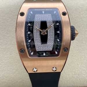 BBA Factory Richard Mille RM 07 31.4mm Rose Gold Black Rubber Strap Skeletonized Black Dial