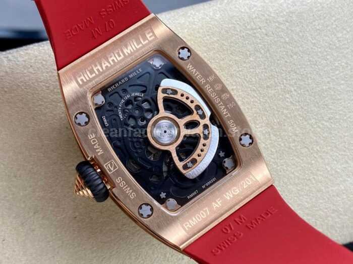BBA Factory Richard Mille RM 07 31.4mm Rose Gold Red Rubber Strap Skeletonized Red Dial - Image 7