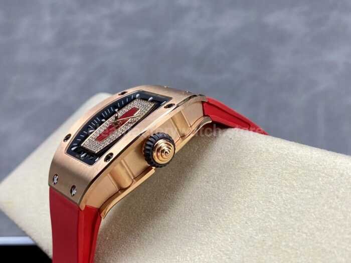 BBA Factory Richard Mille RM 07 31.4mm Rose Gold Red Rubber Strap Skeletonized Red Dial - Image 6