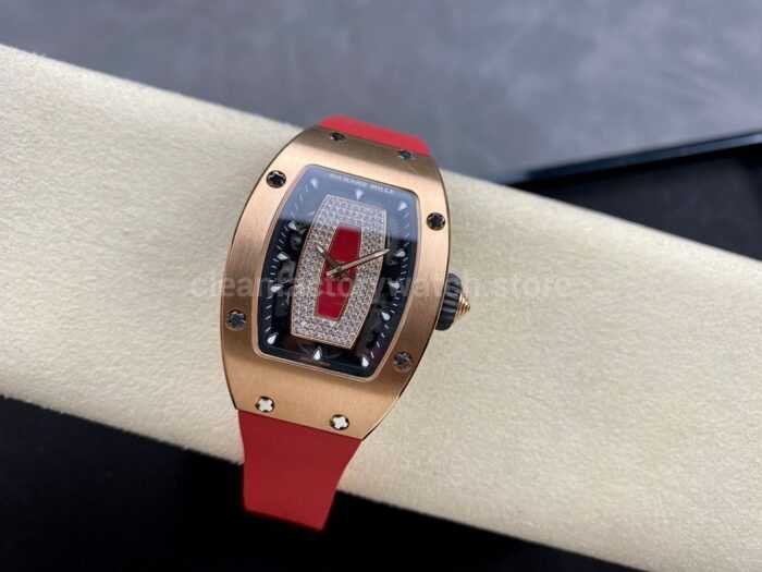 BBA Factory Richard Mille RM 07 31.4mm Rose Gold Red Rubber Strap Skeletonized Red Dial - Image 4