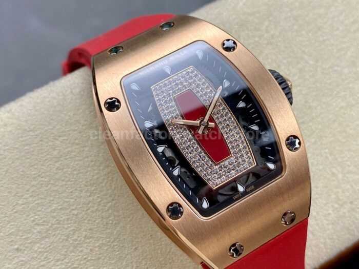 BBA Factory Richard Mille RM 07 31.4mm Rose Gold Red Rubber Strap Skeletonized Red Dial - Image 2