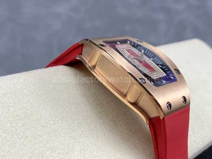 BBA Factory Richard Mille RM 07 31.4mm Rose Gold Red Rubber Strap Skeletonized Red Dial - Image 5