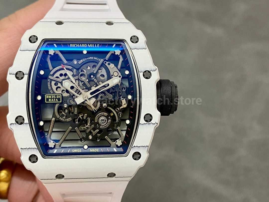 BBR Factory Richard Mille RM 35-01 42mm White Carbon Fiber White Rubber Strap White Skeletonized Dial