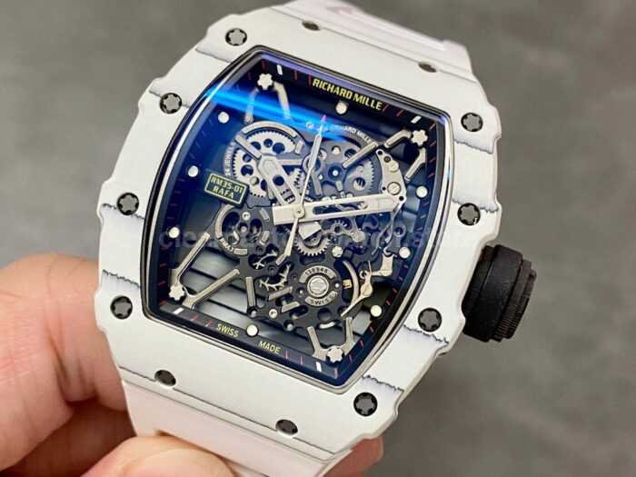 BBR Factory Richard Mille RM 35-01 42mm White Carbon Fiber White Rubber Strap White Skeletonized Dial - Image 3