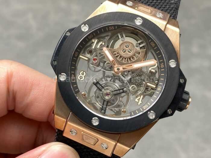 HB Factory Hublot Big Bang Tourbillon 429.NS.0170.RX.YOS 45mm Rose Gold Canvas Strap Ceramic Bezel Arabic Numerals Skeletonized Dial - Image 3