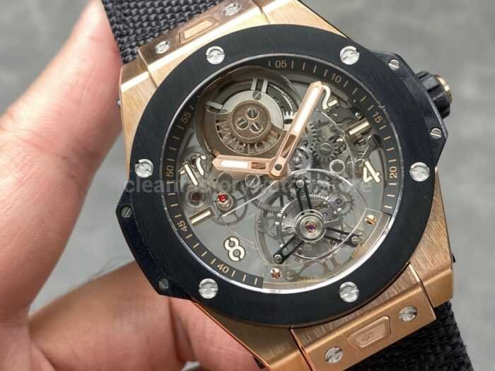 HB Factory Hublot Big Bang Tourbillon 429.NS.0170.RX.YOS 45mm Rose Gold Canvas Strap Ceramic Bezel Arabic Numerals Skeletonized Dial - Image 2