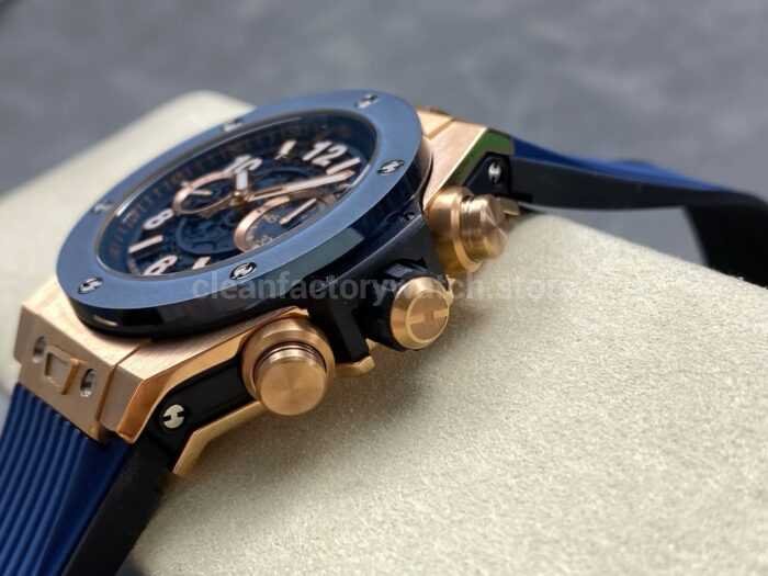 HB Factory Hublot Big Bang Unico 421.OL.5180.RX 45mm Rose Gold Rubber Strap Skeletonized Blue Dial - Image 5