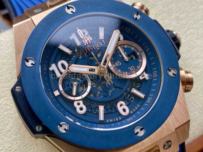 HB Factory Hublot Big Bang Unico 421.OL.5180.RX 45mm Rose Gold Rubber Strap Skeletonized Blue Dial - Image 2
