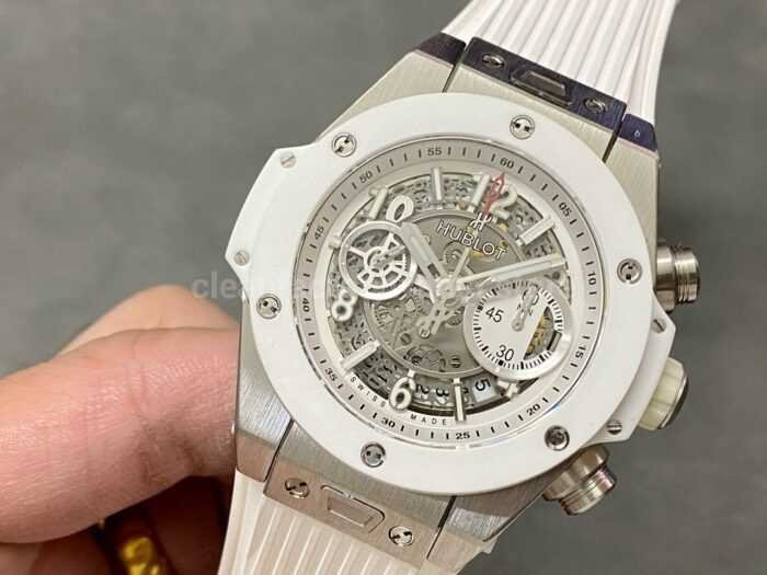 HB Factory Hublot Big Bang Unico 45mm White White Rubber Strap Ceramic Bezel White Skeletonized Dial - Image 3