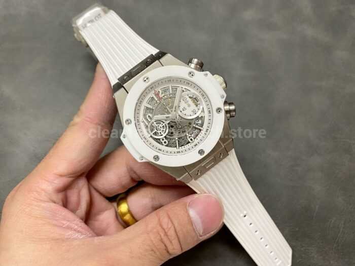 HB Factory Hublot Big Bang Unico 45mm White White Rubber Strap Ceramic Bezel White Skeletonized Dial - Image 4
