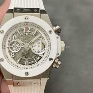HB Factory Hublot Big Bang Unico 45mm White White Rubber Strap Ceramic Bezel White Skeletonized Dial