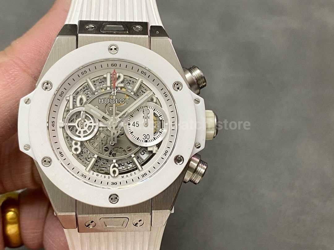 HB Factory Hublot Big Bang Unico 45mm White White Rubber Strap Ceramic Bezel White Skeletonized Dial (3) HB Factory Hublot Big Bang Unico 45mm White White Rubber Strap Ceramic Bezel White Skeletonized Dial - Image 1