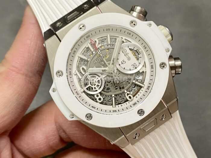 HB Factory Hublot Big Bang Unico 45mm White White Rubber Strap Ceramic Bezel White Skeletonized Dial - Image 2