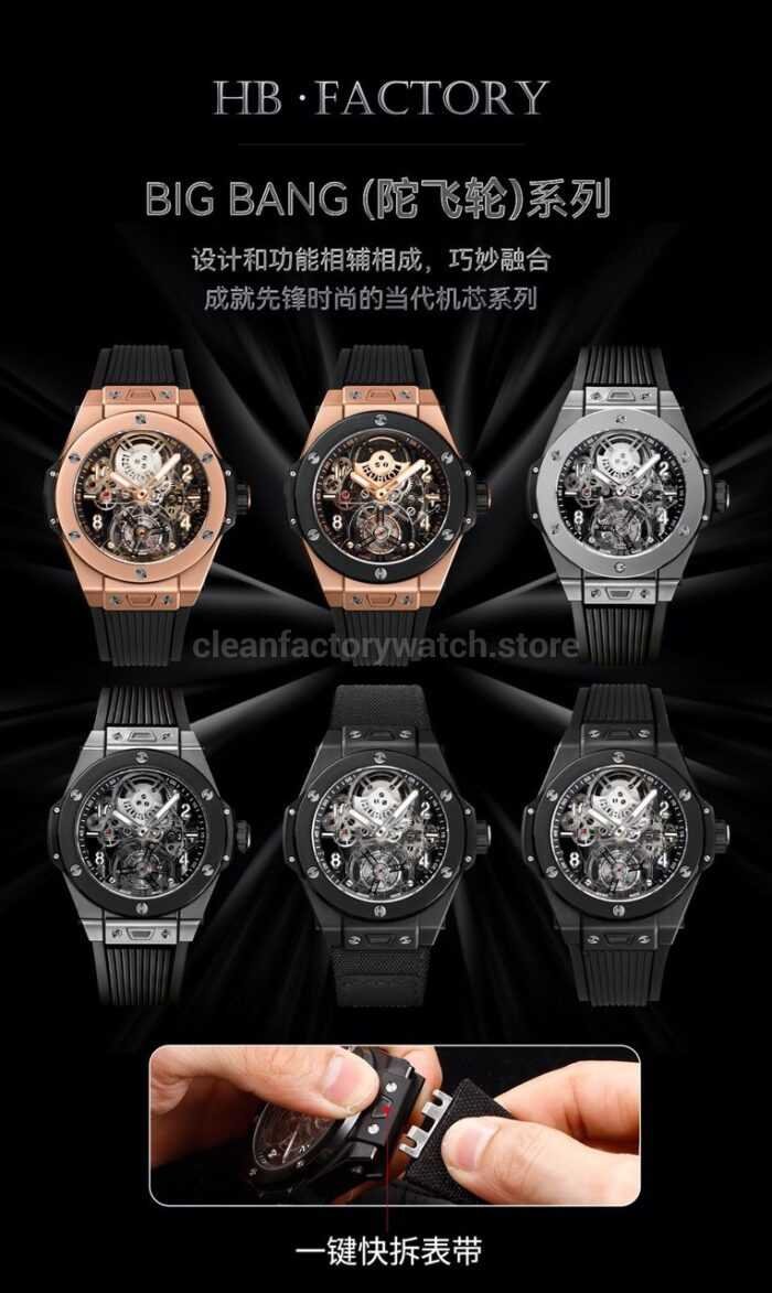 HB Factory Hublot Big Bang Tourbillon 429.NS.0170.RX.YOS 45mm Rose Gold Canvas Strap Ceramic Bezel Arabic Numerals Skeletonized Dial - Image 10