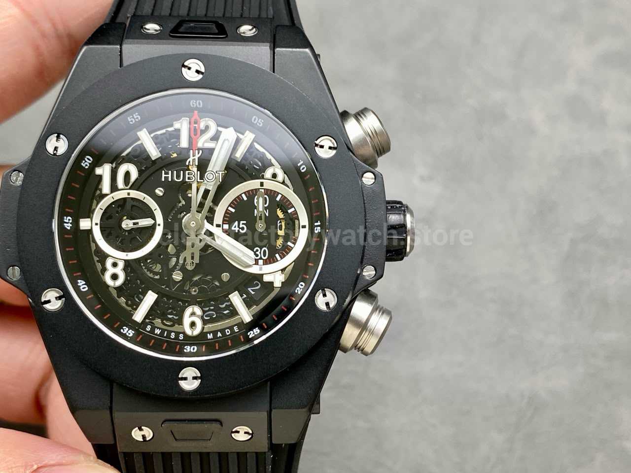 HB Factory Hublot Big Bang Unico 411.CI.1170.RX 45mm Black Ceramics Black Rubber Strap Black Skeletonized Dial