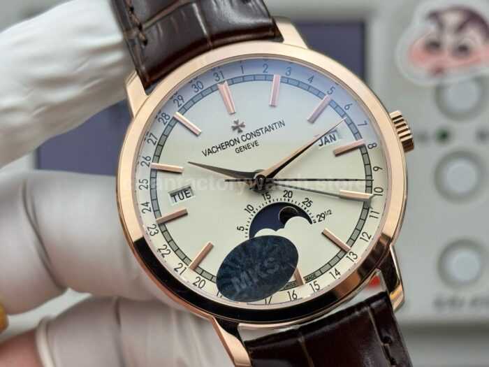 MKS Factory Vacheron Constantin Traditionnelle Complete Calendar 4010T/000R-B344 41mm Rose Gold Brown Leather Strap Silver Dial - Image 2