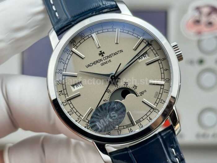 MKS Factory Vacheron Constantin Traditionnelle Complete Calendar 4010T/000P-B345 41mm White Gold Blue Leather Strap Silver Dial - Image 2