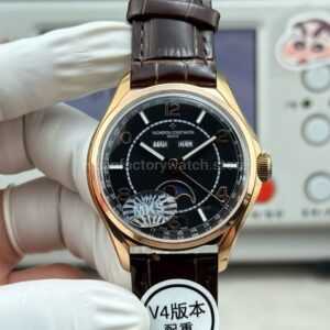 MKS Factory Vacheron Constantin Fiftysix 4000E/000R-B065 40mm Rose Gold Leather Strap Arabic Numerals Brown Black Dial