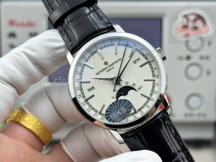 MKS Factory Vacheron Constantin Traditionnelle Complete Calendar 4010T/000P-B345 41mm White Gold Black Leather Strap Silver Dial - Image 4