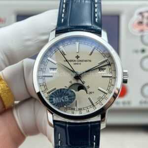 MKS Factory Vacheron Constantin Traditionnelle Complete Calendar 4010T/000P-B345 41mm White Gold Blue Leather Strap Silver Dial