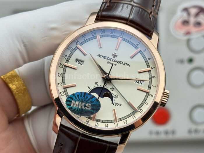 MKS Factory Vacheron Constantin Traditionnelle Complete Calendar 4010T/000R-B344 41mm Rose Gold Brown Leather Strap Silver Dial - Image 3