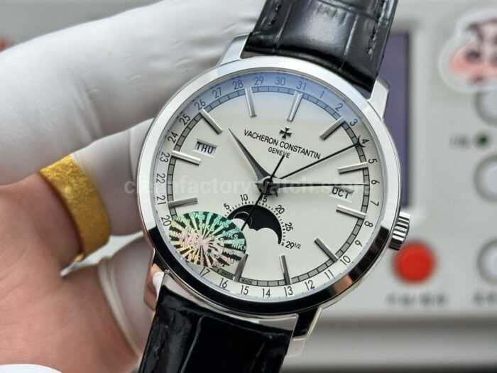 MKS Factory Vacheron Constantin Traditionnelle Complete Calendar 4010T/000P-B345 41mm White Gold Black Leather Strap Silver Dial - Image 3