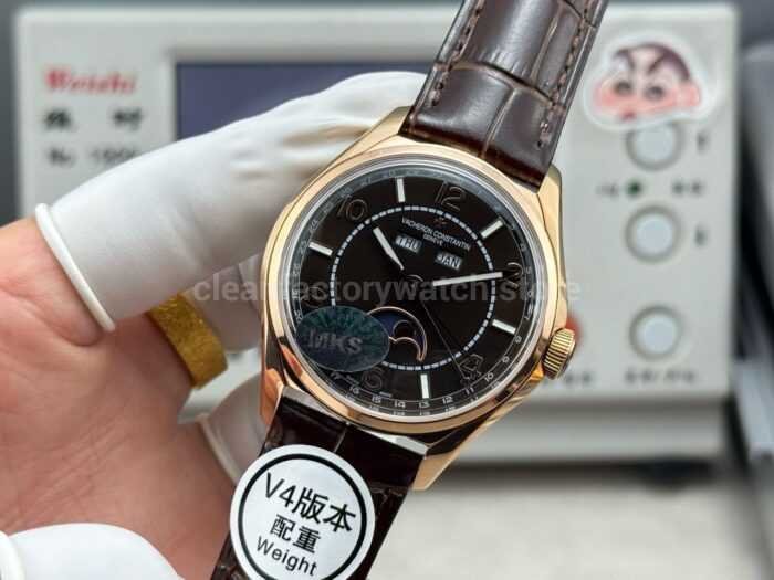MKS Factory Vacheron Constantin Fiftysix 4000E 40mm Rose Gold Leather Strap Arabic Numerals Black Dial - Image 4