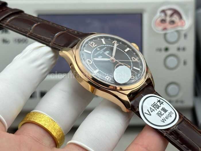 MKS Factory Vacheron Constantin Fiftysix 4000E 40mm Rose Gold Leather Strap Arabic Numerals Black Dial - Image 6