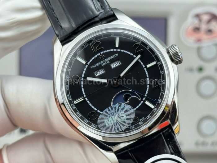 MKS Factory Vacheron Constantin Fiftysix 4000E 40mm Steel Leather Strap Arabic Numerals Black Dial - Image 2
