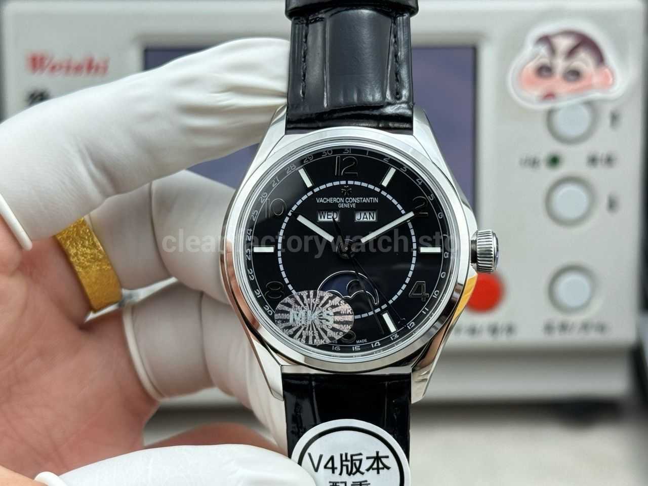 MKS Factory Vacheron Constantin Fiftysix 4000E 40mm Steel Leather Strap Arabic Numerals Black Dial