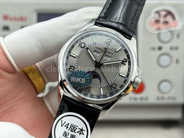 MKS Factory Vacheron Constantin Fiftysix 4000E 40mm Steel Leather Strap Arabic Numerals Grey Dial - Image 4