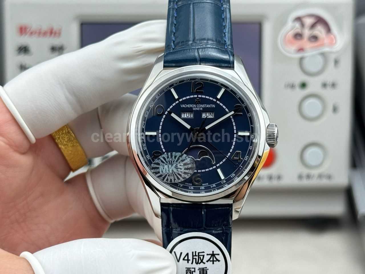 MKS Factory Vacheron Constantin Fiftysix 4000E/000A-B548 40mm Steel Leather Strap Arabic Numerals Blue Dial