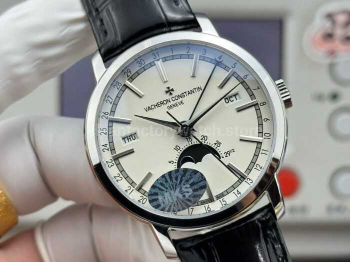 MKS Factory Vacheron Constantin Traditionnelle Complete Calendar 4010T/000P-B345 41mm White Gold Black Leather Strap Silver Dial - Image 2
