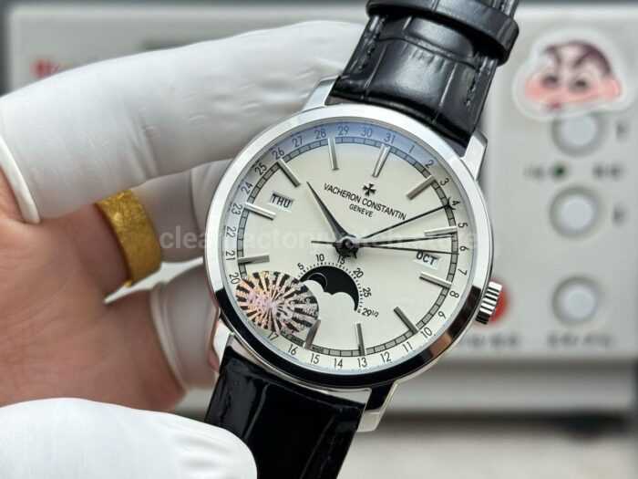 MKS Factory Vacheron Constantin Traditionnelle Complete Calendar 4010T/000P-B345 41mm White Gold Black Leather Strap Silver Dial - Image 5