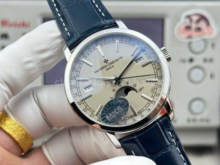 MKS Factory Vacheron Constantin Traditionnelle Complete Calendar 4010T/000P-B345 41mm White Gold Blue Leather Strap Silver Dial - Image 4