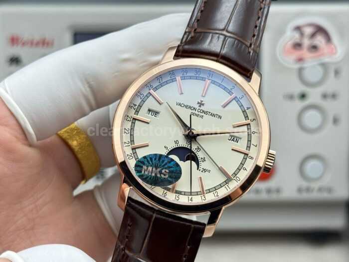 MKS Factory Vacheron Constantin Traditionnelle Complete Calendar 4010T/000R-B344 41mm Rose Gold Brown Leather Strap Silver Dial - Image 5