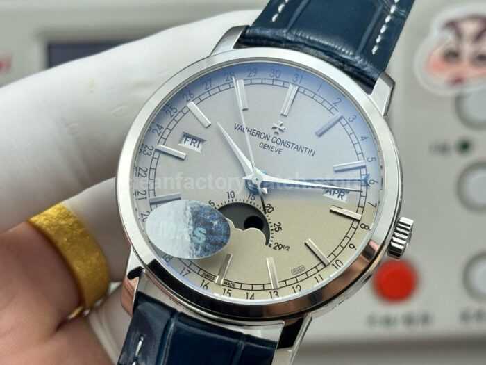 MKS Factory Vacheron Constantin Traditionnelle Complete Calendar 4010T/000P-B345 41mm White Gold Blue Leather Strap Silver Dial - Image 3