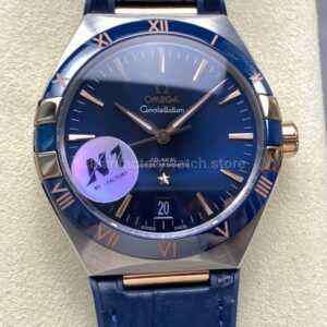 N1 Factory Omega Constellation 131.23.41.21.03.001 41mm Half Yellow Glod Blue Leather Strap Blue Dial