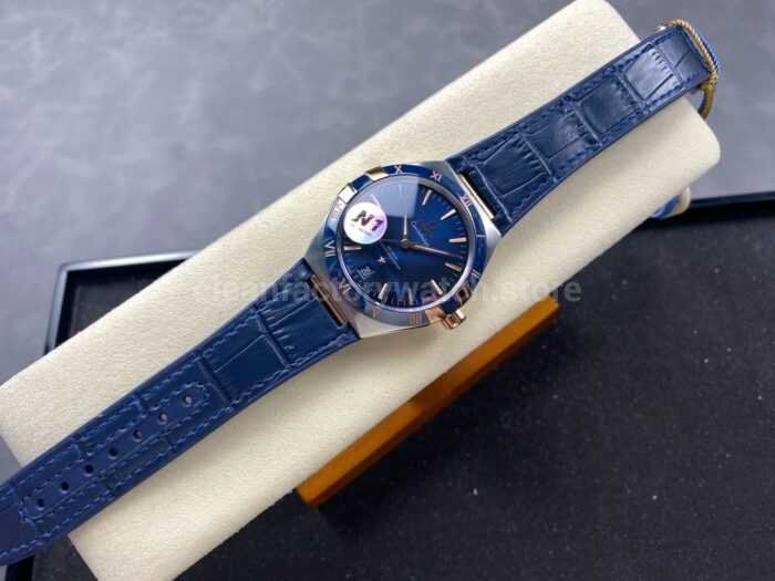 N1 Factory Omega Constellation 131.23.41.21.03.001 41mm Half Yellow Glod Blue Leather Strap Blue Dial - Image 4