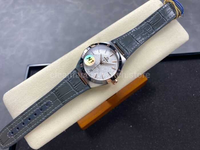N1 Factory Omega Constellation 131.23.41.21.06.001 41mm Half Yellow Glod Black Leather Strap Grey Dial - Image 4