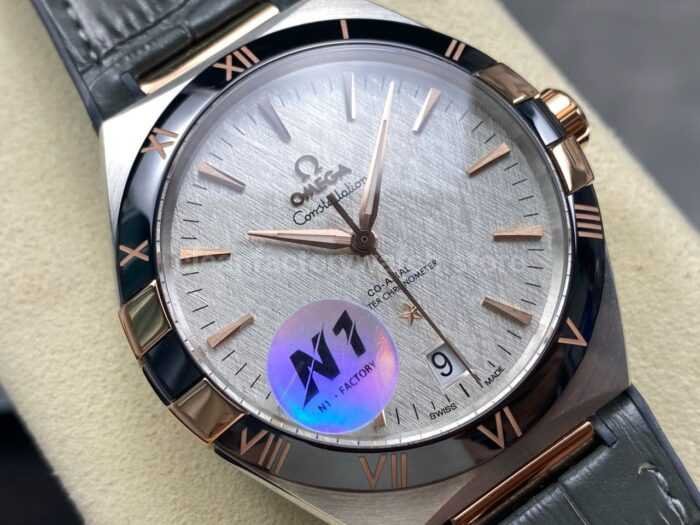 N1 Factory Omega Constellation 131.23.41.21.06.001 41mm Half Yellow Glod Black Leather Strap Grey Dial - Image 2