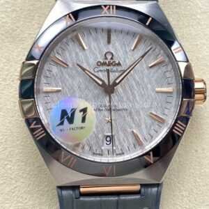 N1 Factory Omega Constellation 131.23.41.21.06.001 41mm Half Yellow Glod Black Leather Strap Grey Dial