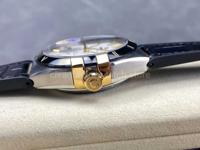 N1 Factory Omega Constellation 131.23.41.21.06.002 41mm Half Yellow Glod Black Leather Strap Grey Dial - Image 6