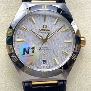 N1 Factory Omega Constellation 131.23.41.21.06.002 41mm Half Yellow Glod Black Leather Strap Grey Dial